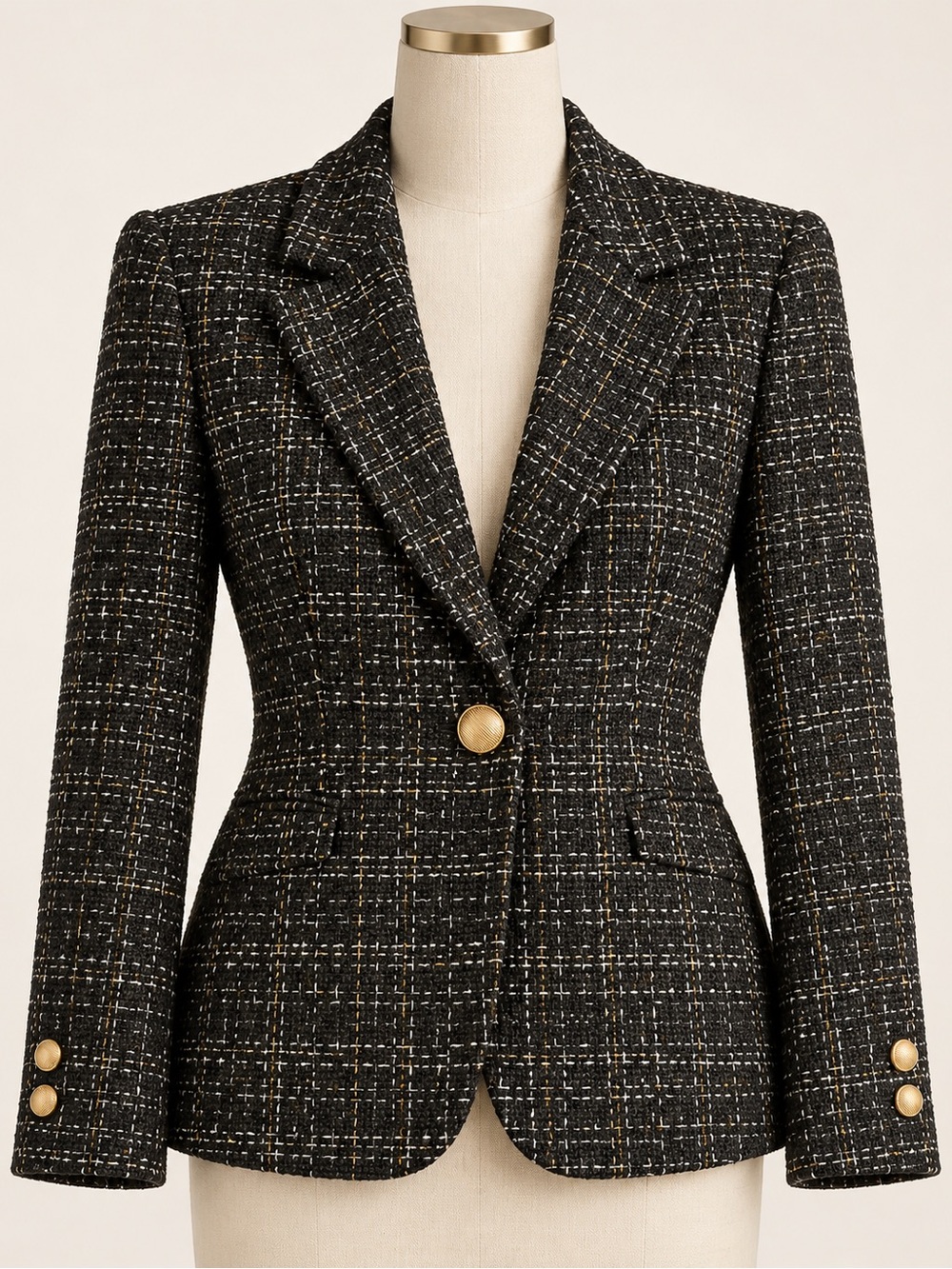 L’AGENCE Black Tweed Blazer with Gold-Tone Buttons size 2 - Picture 3 of 5